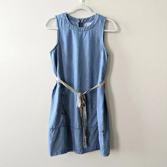 Madewell Chambray Sleeveless Tie-Waist Mini Dress - Picture 1 of 6